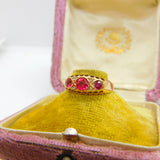Victorian 9ct Gold, Ruby & Diamond Boat Ring Antique c1890 Chester