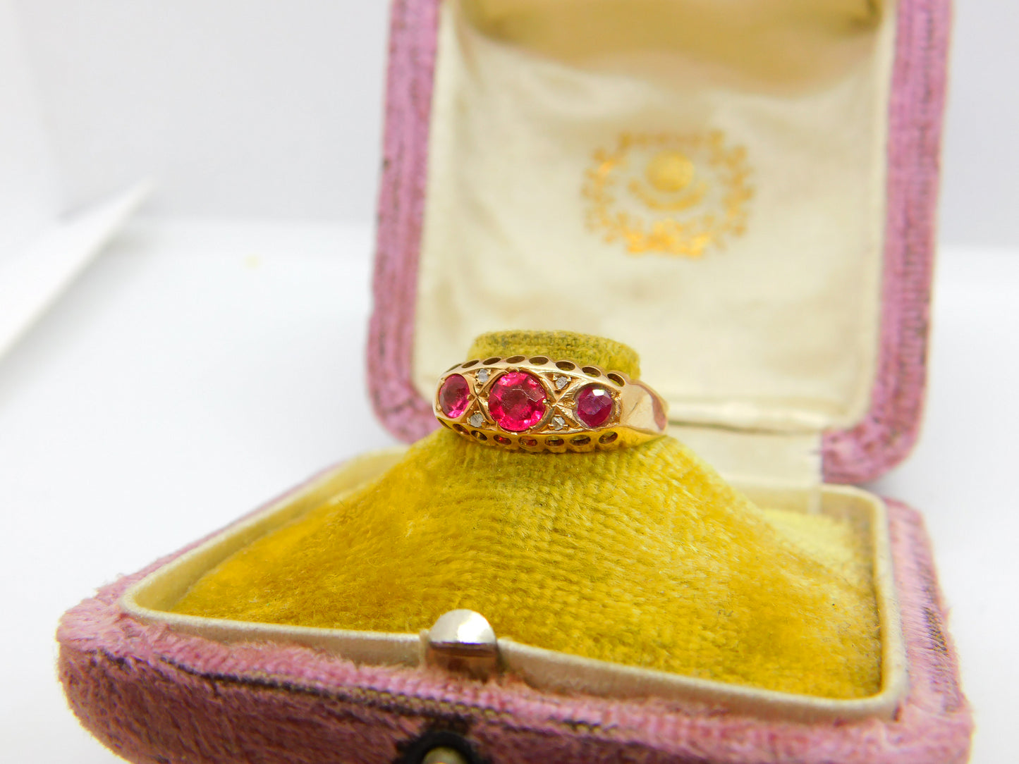 Victorian 9ct Gold, Ruby & Diamond Boat Ring Antique c1890 Chester