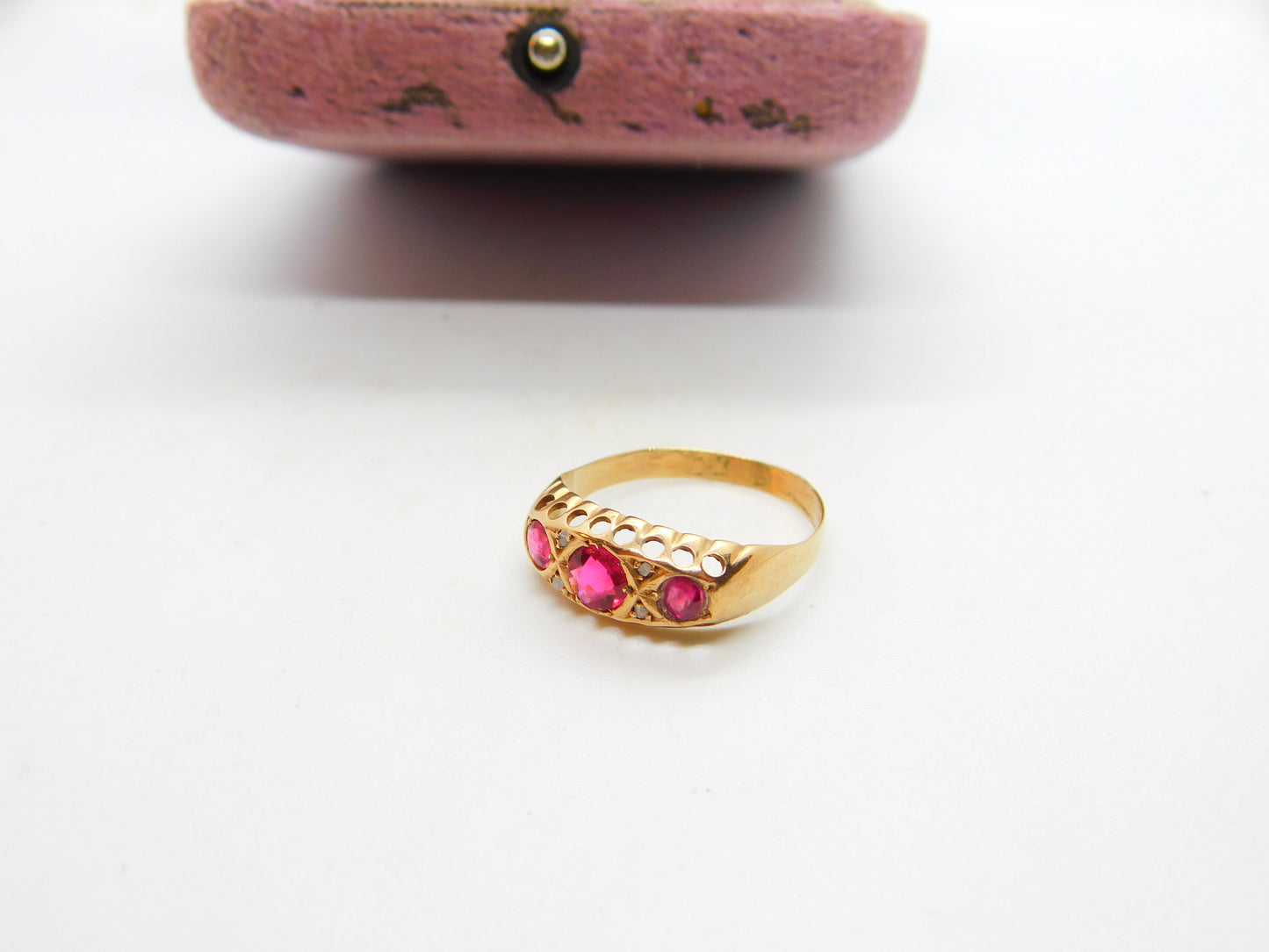 Victorian 9ct Gold, Ruby & Diamond Boat Ring Antique c1890 Chester