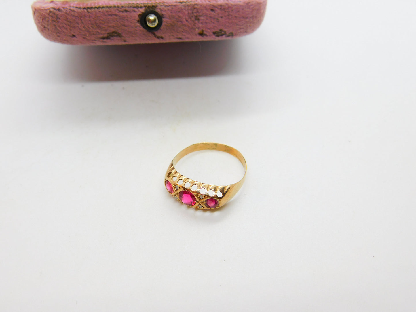 Victorian 9ct Gold, Ruby & Diamond Boat Ring Antique c1890 Chester