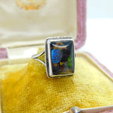 Sterling Silver & Butterfly Wing Bird Scene Dress Ring Antique c1920 Art Deco