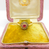 18ct Yellow Gold, Ruby & Diamond Floral Cluster Ring 1953 Birmingham Vintage