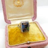 Sterling Silver & Butterfly Wing Bird Scene Dress Ring Antique c1920 Art Deco