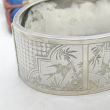 Victorian Aesthetic Movement Swallow & Floral Pattern Cuff Bangle c1890 Antique