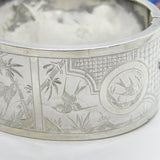 Victorian Aesthetic Movement Swallow & Floral Pattern Cuff Bangle c1890 Antique