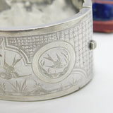Victorian Aesthetic Movement Swallow & Floral Pattern Cuff Bangle c1890 Antique