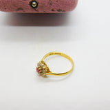 18ct Yellow Gold, Ruby & Diamond Floral Cluster Ring 1953 Birmingham Vintage