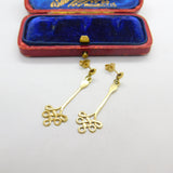 Pair of 9ct Yellow Gold Celtic Swirl Pattern Drop Stud Earrings Vintage c1970