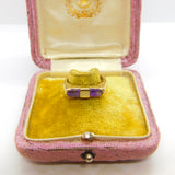 9ct Yellow Gold Modernist Baguette Cut Amethyst Ring 1989 Edinburgh Vintage
