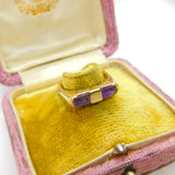 9ct Yellow Gold Modernist Baguette Cut Amethyst Ring 1989 Edinburgh Vintage