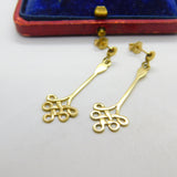 Pair of 9ct Yellow Gold Celtic Swirl Pattern Drop Stud Earrings Vintage c1970