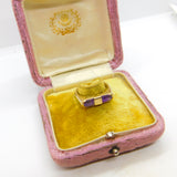 9ct Yellow Gold Modernist Baguette Cut Amethyst Ring 1989 Edinburgh Vintage