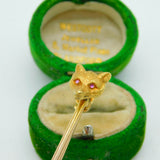 9ct & 18ct Yellow Gold Fox Mask Ruby Eye Hunting Stock Pin Brooch Antique 1936
