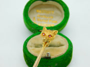 9ct & 18ct Yellow Gold Fox Mask Ruby Eye Hunting Stock Pin Brooch Antique 1936