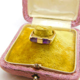 9ct Yellow Gold Modernist Baguette Cut Amethyst Ring 1989 Edinburgh Vintage