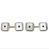 9ct Yellow Gold, Platinum, Pearl, Sapphire Cufflinks Antique 1948 Birmingham