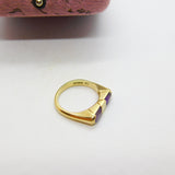 9ct Yellow Gold Modernist Baguette Cut Amethyst Ring 1989 Edinburgh Vintage