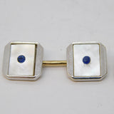 9ct Yellow Gold, Platinum, Pearl, Sapphire Cufflinks Antique 1948 Birmingham