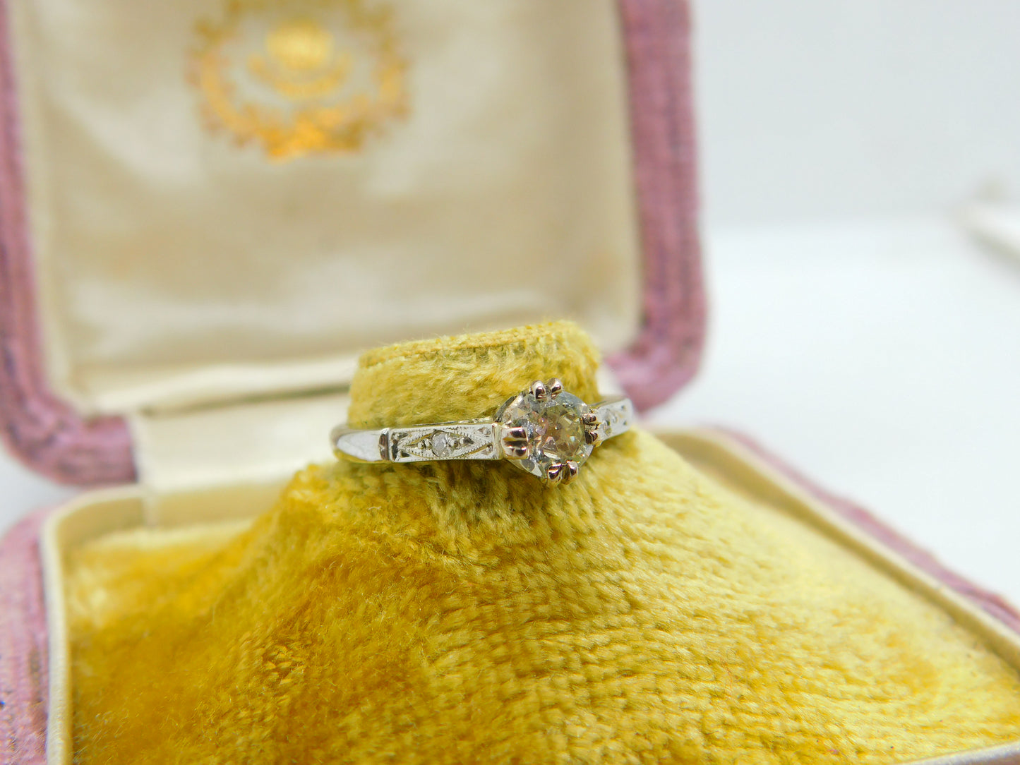 18ct Gold & Platinum Set 0.25ct Diamond Solitaire Ring Antique c1920 Art Deco