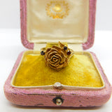 9ct Yellow Gold Rose Flower Band Ring with Garnets Vintage 1972 London