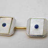 9ct Yellow Gold, Platinum, Pearl, Sapphire Cufflinks Antique 1948 Birmingham