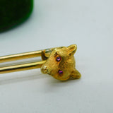 9ct & 18ct Yellow Gold Fox Mask Ruby Eye Hunting Stock Pin Brooch Antique 1936