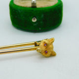 9ct & 18ct Yellow Gold Fox Mask Ruby Eye Hunting Stock Pin Brooch Antique 1936