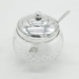 Edwardian Sterling Silver & Cut Glass Honey Pot Antique 1910 Sheffield