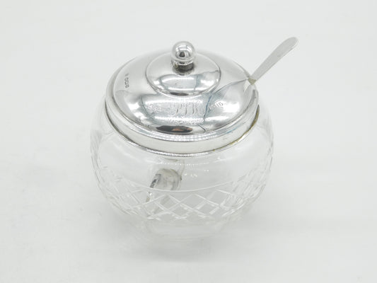 Edwardian Sterling Silver & Cut Glass Honey Pot Antique 1910 Sheffield