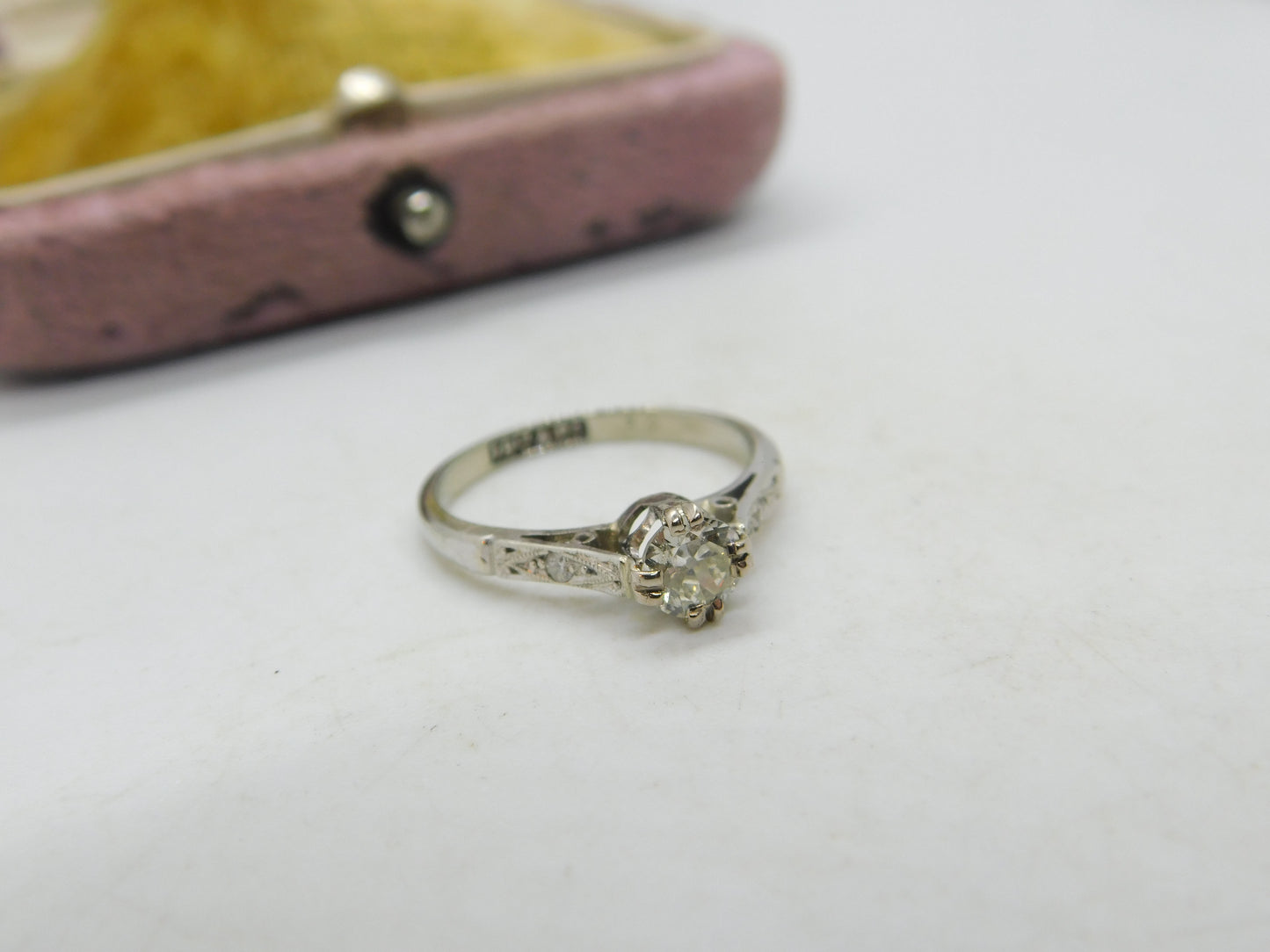 18ct Gold & Platinum Set 0.25ct Diamond Solitaire Ring Antique c1920 Art Deco