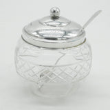 Edwardian Sterling Silver & Cut Glass Honey Pot Antique 1910 Sheffield