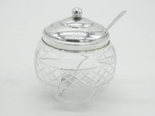 Edwardian Sterling Silver & Cut Glass Honey Pot Antique 1910 Sheffield