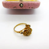 9ct Yellow Gold Rose Flower Band Ring with Garnets Vintage 1972 London