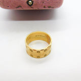 9ct Yellow Gold Wide Star Pattern Band Ring Vintage 1976 London Size 9 UK