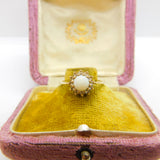 9ct Yellow Gold, Opal & White Topaz Floral Cluster Ring 1967 London Vintage