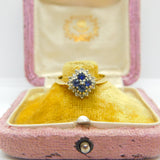 18ct Yellow Gold, Sapphire & Diamond Floral Cluster Ring Vintage 1987 Birmingham