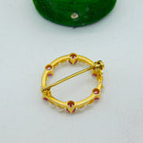 9ct Yellow Gold, Ruby & Pearl Wreath Brooch Vintage 1983 Birmingham