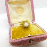 9ct Yellow Gold, Opal & White Topaz Floral Cluster Ring 1967 London Vintage