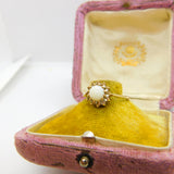 9ct Yellow Gold, Opal & White Topaz Floral Cluster Ring 1967 London Vintage