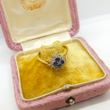 18ct Yellow Gold, Sapphire & Diamond Floral Cluster Ring Vintage 1987 Birmingham