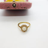 9ct Yellow Gold, Opal & White Topaz Floral Cluster Ring 1967 London Vintage