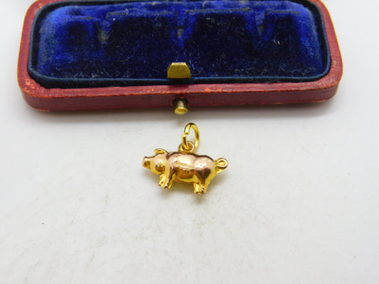 9ct Yellow Gold Little Pig Charm or Pendant Vintage 1962 Birmingham