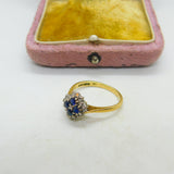 18ct Yellow Gold, Sapphire & Diamond Floral Cluster Ring Vintage 1987 Birmingham
