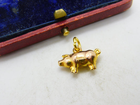 9ct Yellow Gold Little Pig Charm or Pendant Vintage 1962 Birmingham