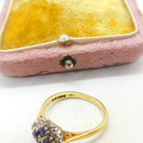 18ct Yellow Gold, Sapphire & Diamond Floral Cluster Ring Vintage 1987 Birmingham