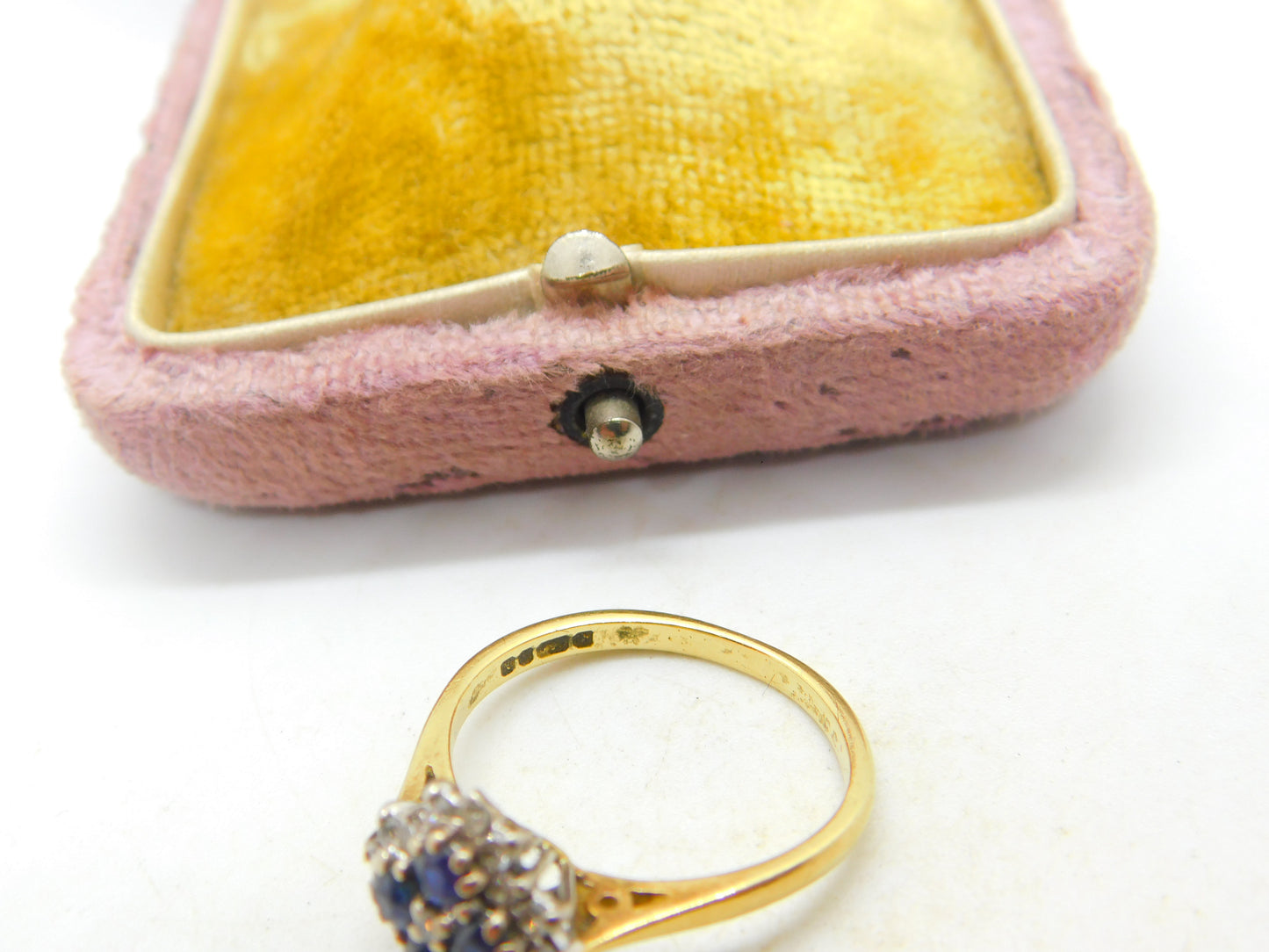 18ct Yellow Gold, Sapphire & Diamond Floral Cluster Ring Vintage 1987 Birmingham