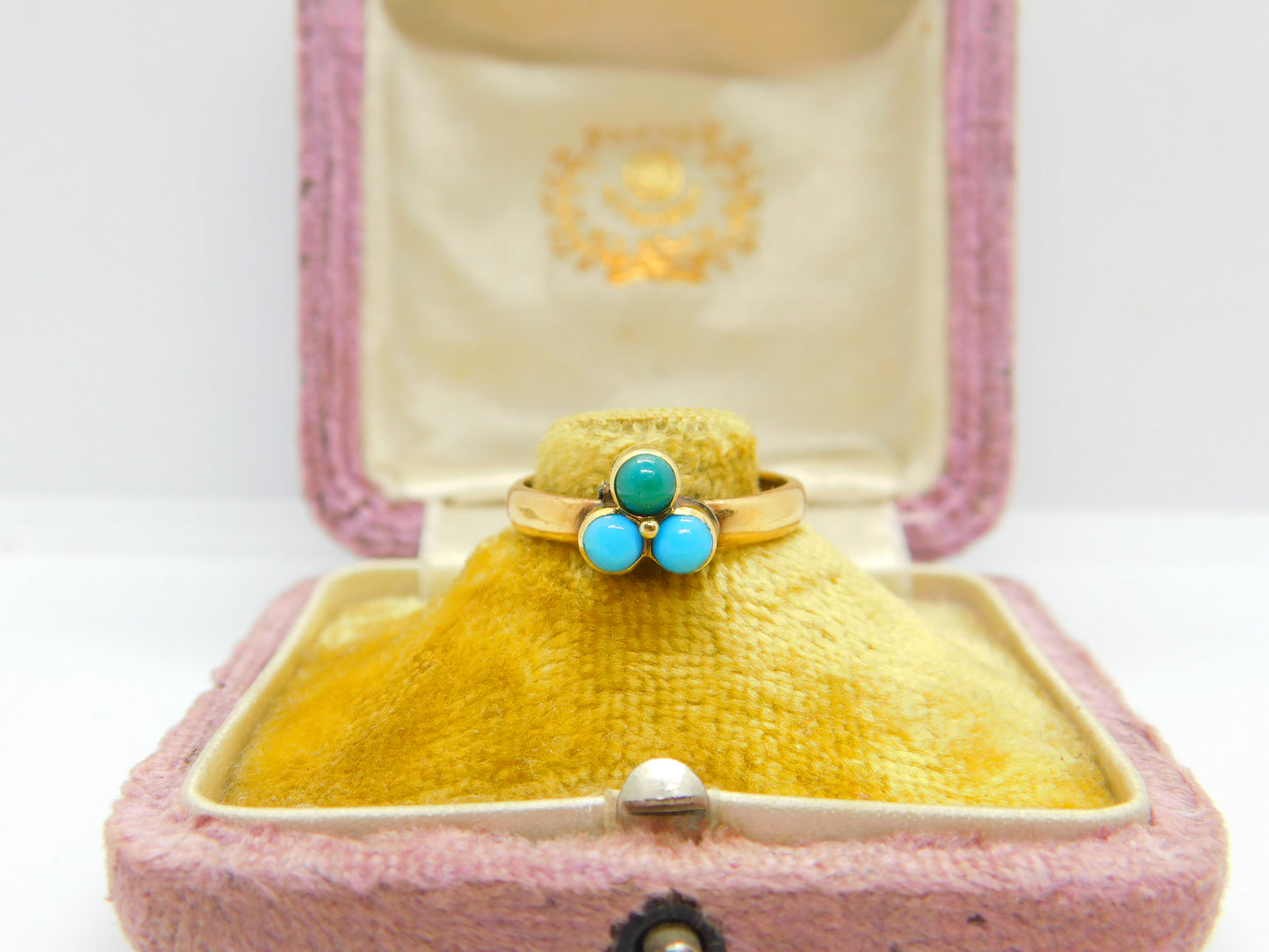 Victorian 22ct Yellow Gold & Turquoise Lucky Clover Ring Antique c1880 Sheffield