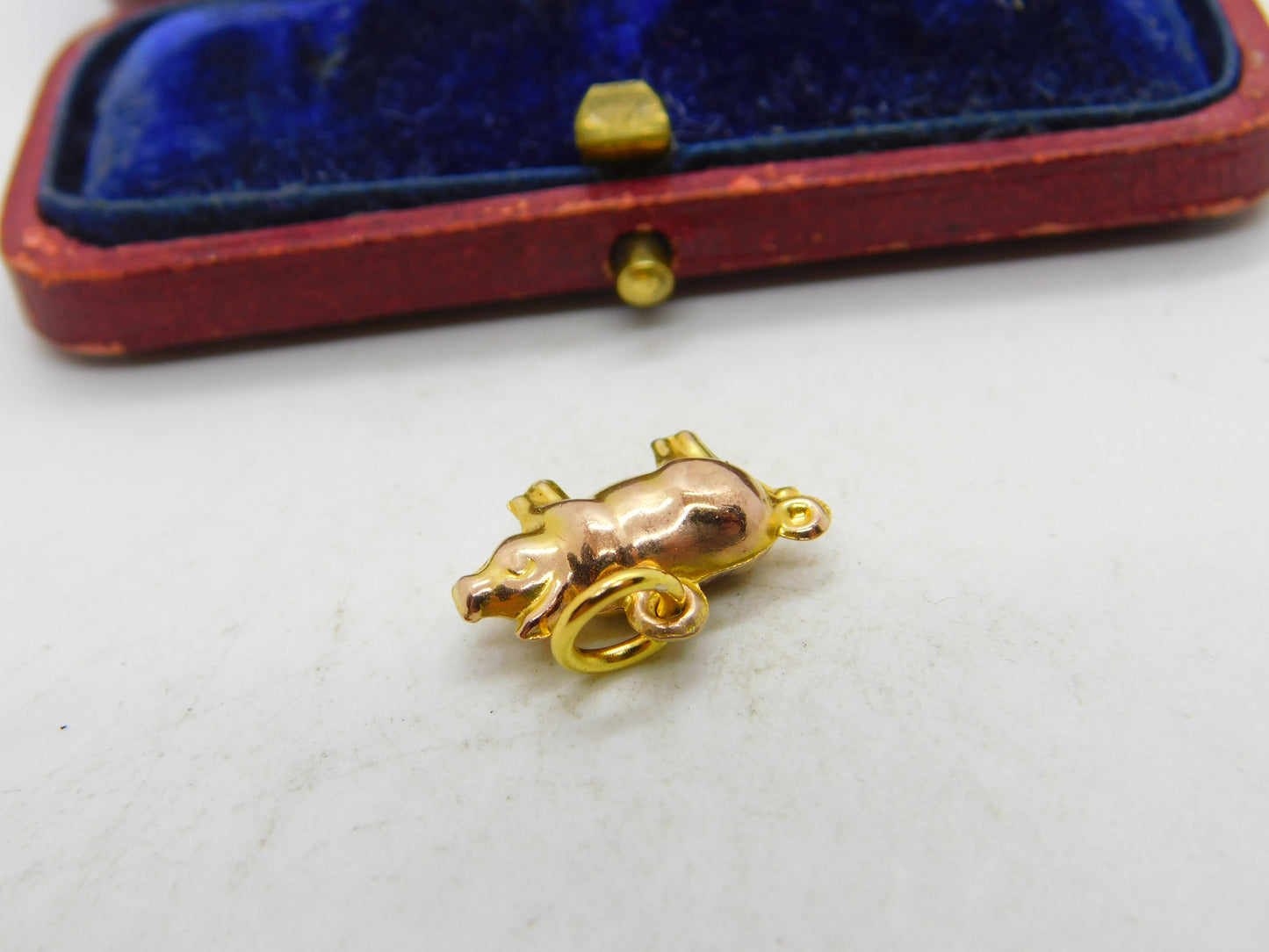 9ct Yellow Gold Little Pig Charm or Pendant Vintage 1962 Birmingham