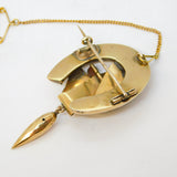 Victorian 9ct Yellow Gold, Turquoise Horseshoe Etruscan Style Brooch Antique c1860