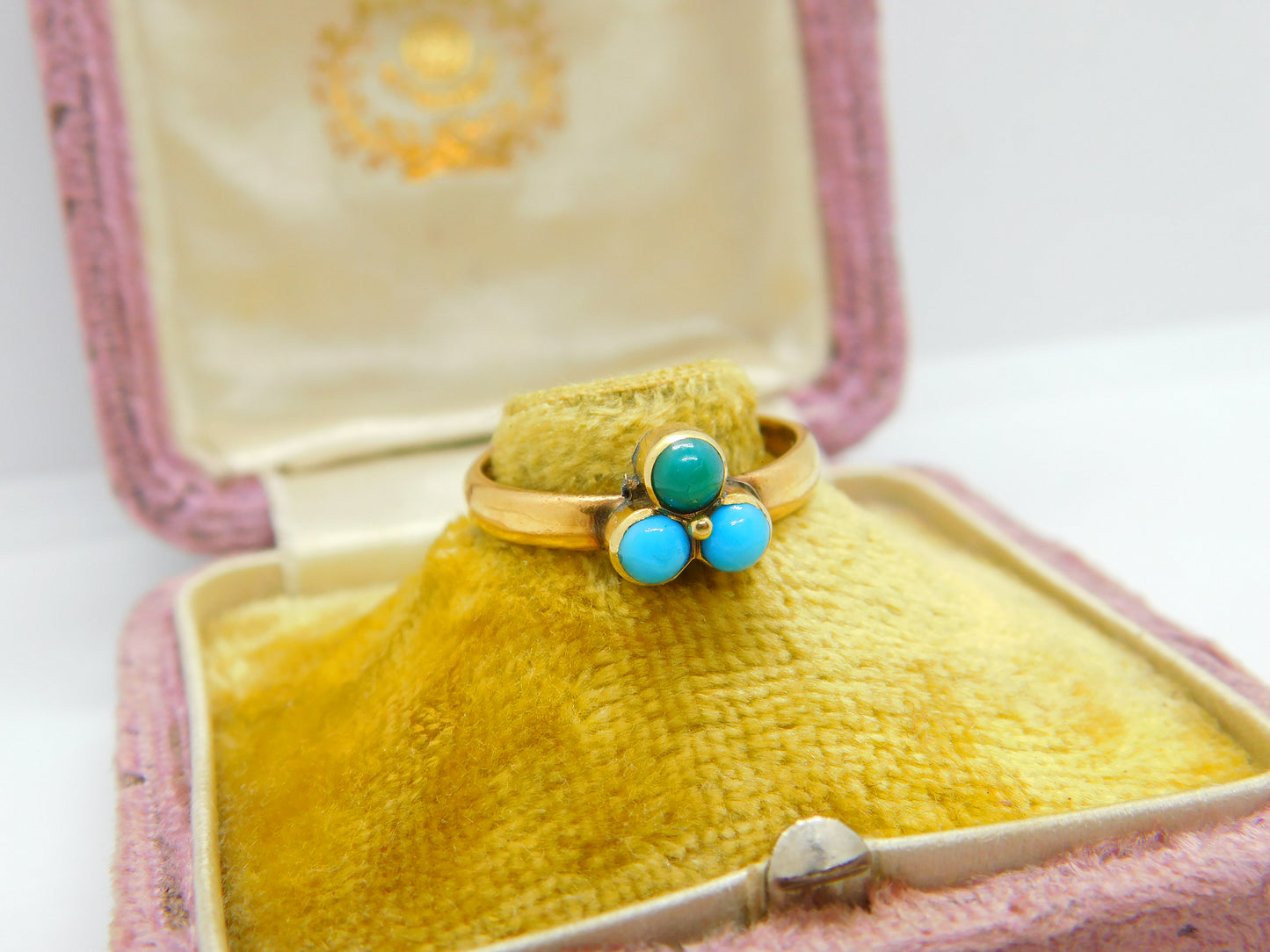 Victorian 22ct Yellow Gold & Turquoise Lucky Clover Ring Antique c1880 Sheffield